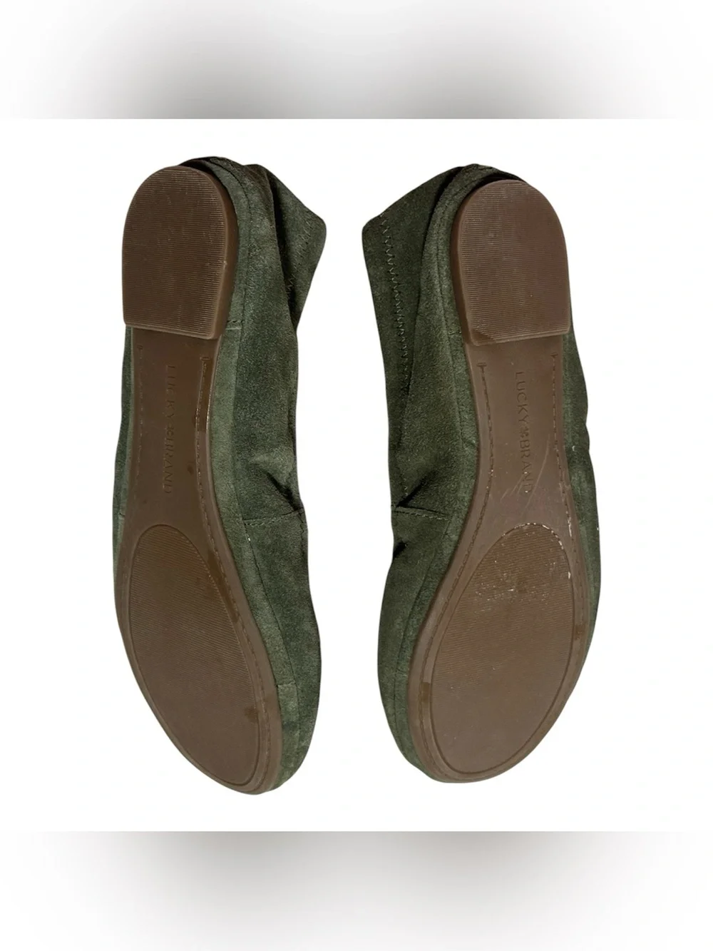 Lucky Brand Olive Green Suede Ballet Flats Women’s Size 7.5 Comfort Slip on